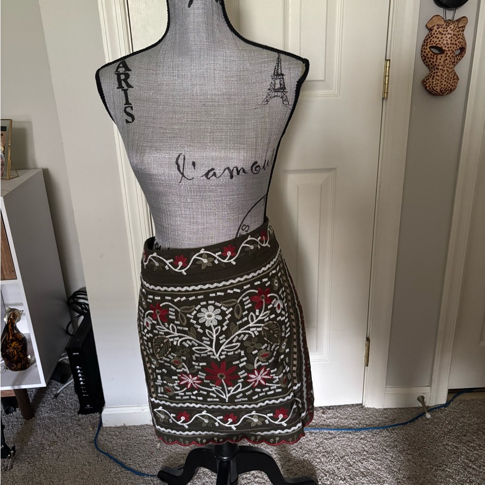Wild Fable Green and Red Embellished Mini Skirt